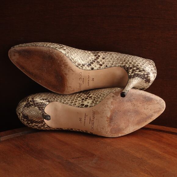 Jimmy Choo Heels WMS SZ EU 39 US 9 Snake Print Leather Slip On Italy Career Shoe - Picture 10 of 13